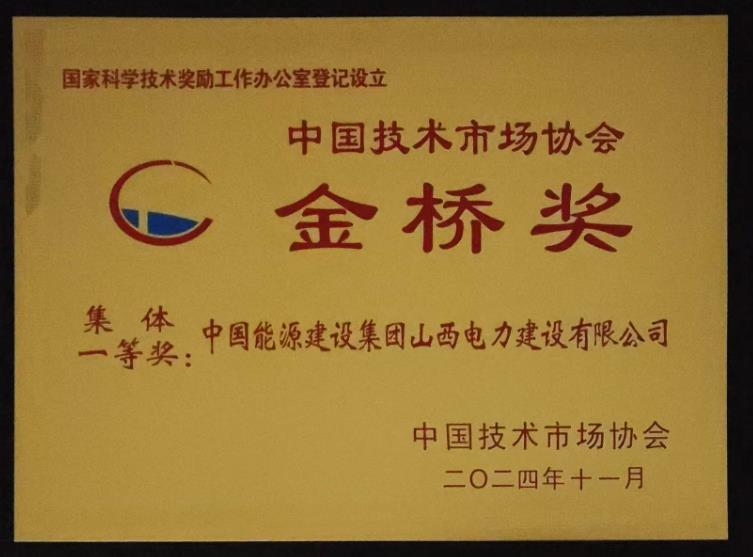 山西電建榮獲中國技術市場協會“金橋獎”集體